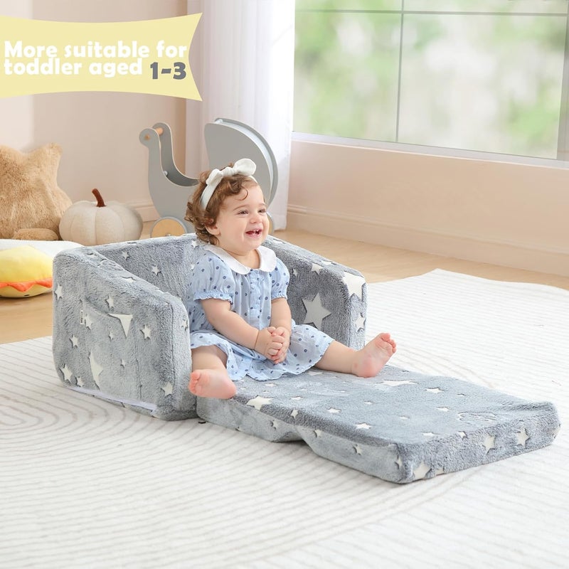 Kisdsa Kids Couch Fold Out, Foldable Toddler Couch with Blanket, Kids Sofa for Girls & Boys, Flip Out Toddler Chair, Convertible Sofa Gift for Children Age 1-3 (Glow Star) - Image 2